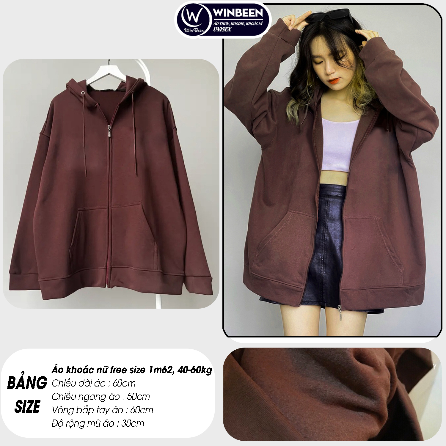 Áo KHOÁC Hoodie TRƠN 4 Màu Nam Nữ Ulzzang Unisex Oversize, Tay Phồng, Mũ 2 lớp dầy WinBeen