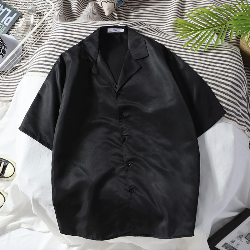 Áo Sơ Mi Nam Tay Ngắn Dáng Rộng Màu Trơn Thời Trang