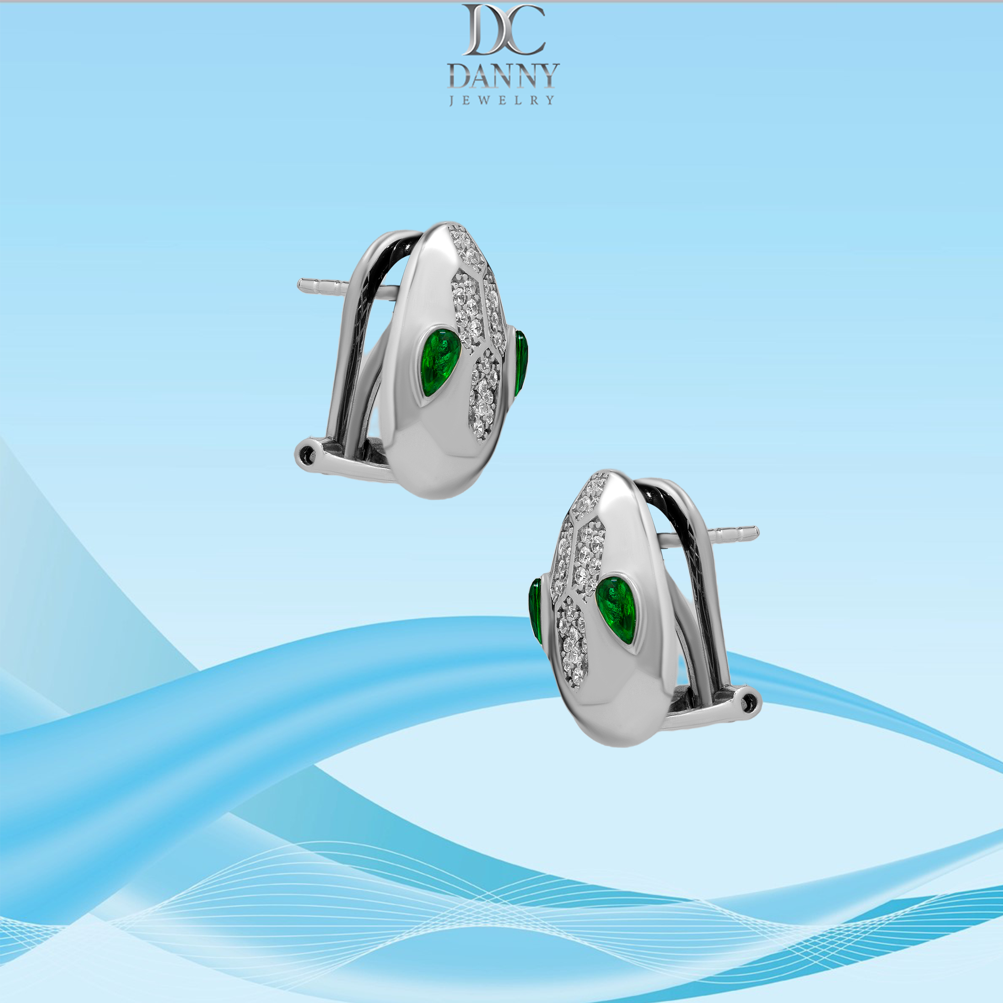 Bông Tai Nữ Danny Jewelry Bạc Thổ Nhĩ Kỳ Xi Rhodium Biểu Tượng Đầu Rắn Đính Đá CZ &amp; Đá Zircon BT008TNK
