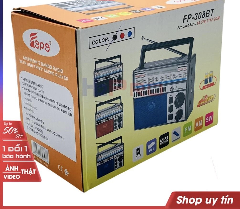 Đài radio 310BT Chất Lượng Tốt Am/Fm/Sw Đa Chức Năng Radio Với USB/Khe Cắm SD -kết nôi Bluetooth -tích hợp pin sạc-Hàng Chính Hãng