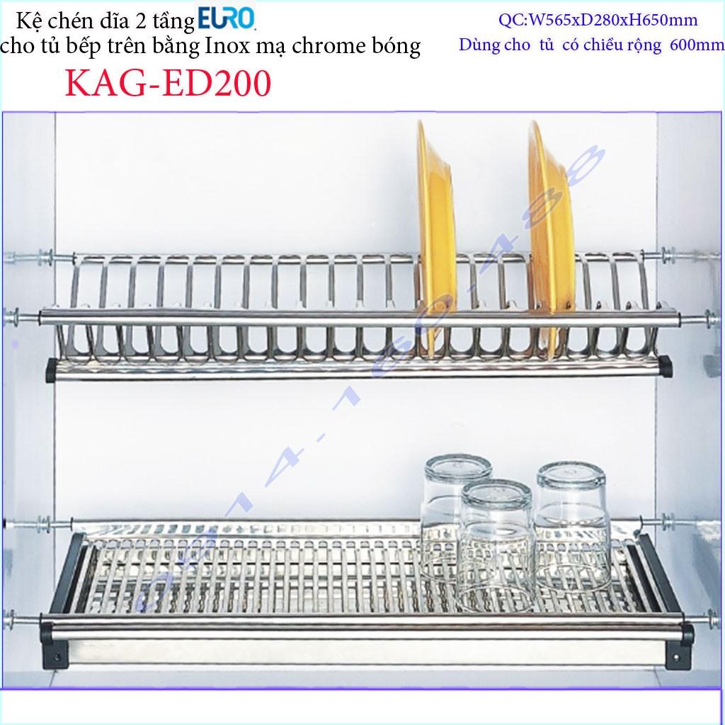 Kệ chén dĩa âm tủ KAG-ED200 - 56.5cm, Kệ chén bát chữ V 2 tầng Euro 56.5cm có khay hứng nước thiết kế đẹp tiện dụng
