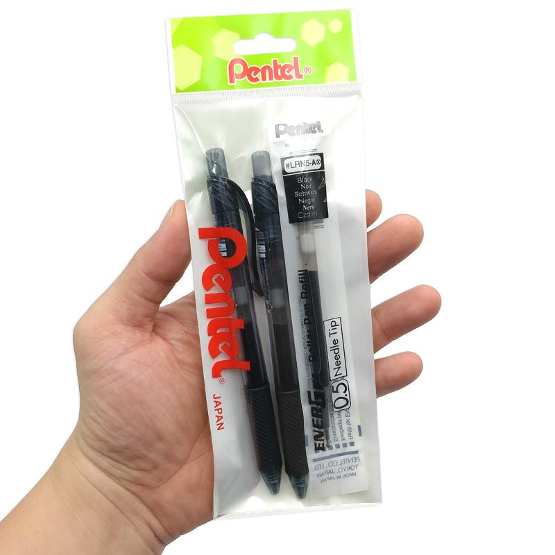 Vỉ 2 Bút Bi Gel EnerGel 0.5 mm Kèm Ruột LR5-A - Pentel VBLN105-A - Mực Đen