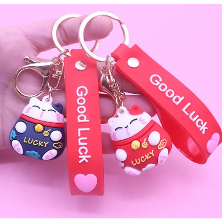 Móc Khoá Mèo Thần Tài Lucky May Mắn Nhiều Màu Sắc Có Dây Treo Silicon - HENRYSA