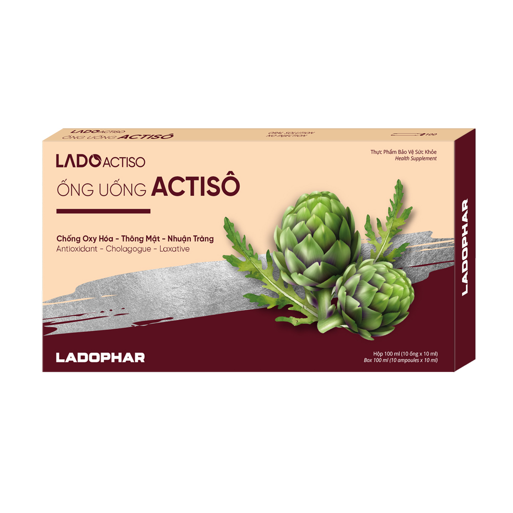 Ống uống Atiso Ladophar 6 hộp x 10 ống Giúp mát gan, lợi mật, hỗ trợ tăng cường chức năng gan, giúp cải thiện quá trình tiêu hóa tặng 1 túi trà