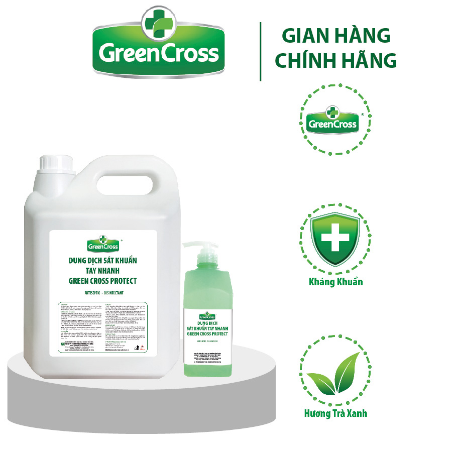 DUNG DỊCH SÁT KHUẨN TAY NHANH GREEN CROSS PROTECT CAN 5L - TẶNG THÊM 1 CHAI 500ML CÙNG LOẠI