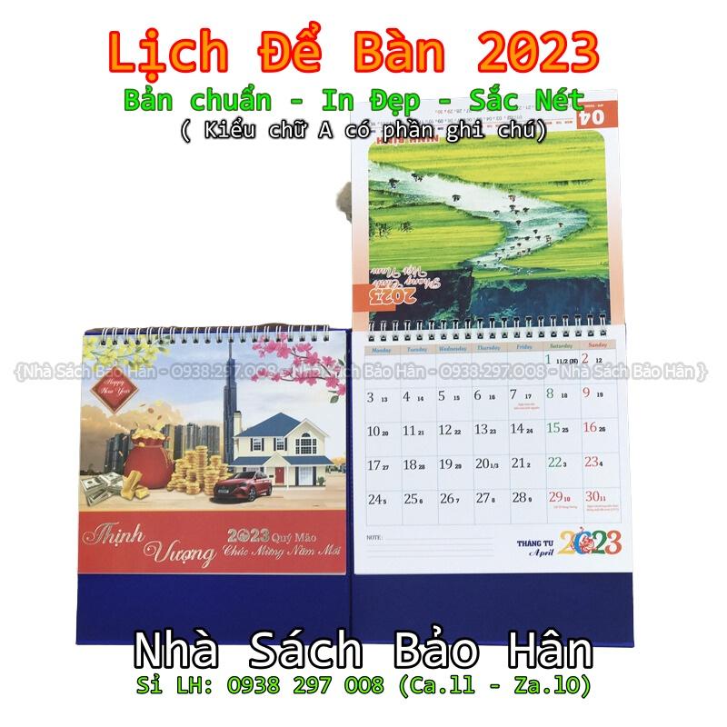 Lịch để bàn 2023 (kiểu chữ A có dải note ghi chú ngày, tuần,) đủ ngày âm dương (mẫu ngẫu nhiên, nowship)