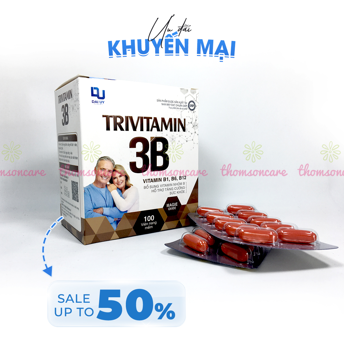 Bổ sung vitamin nhóm B - Trivitamin 3B - Hỗ trợ tăng cường sức khỏe, giảm mệt mỏi, chán ăn, người gầy ốm - Hộp 100 viên nang mềm Đ.y
