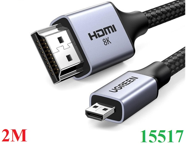 Cáp chuyển Miro HDMI sang HDMI 2.1 dài 2M Ugreen 15517, hỗ trợ 8K60Hz 4K120Hz 48Gbps, Dynamic HDR, eARC - Hàng chính hãng