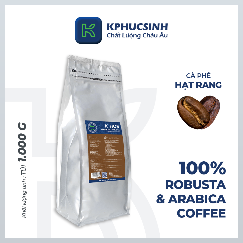 Cà phê hạt rang K Coffee 100% Robusta Arabica nguyên chất cà phê đậm vị K-HO3 (1Kg/Túi)