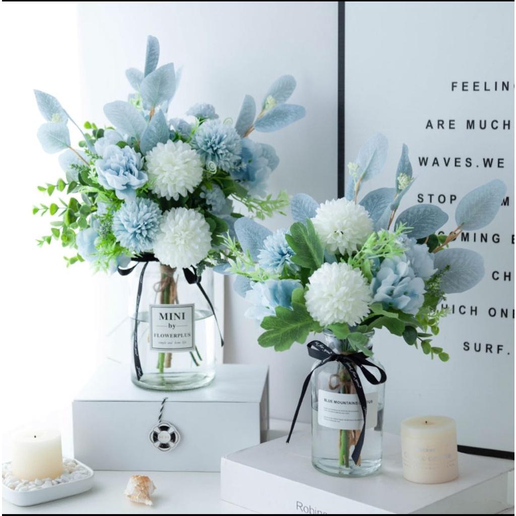 Hoa giả, bình hoa mẫu đơn mix hoa hồng tuyệt đẹp decor trang trí nhà cửa phong cách Bắc Âu BH-01