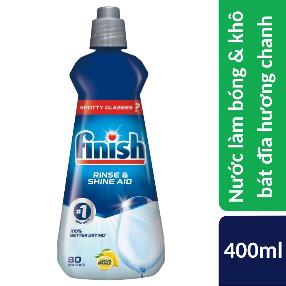 Nước làm bóng và khô bát, đĩa Finish Dishwasher Rinse &amp; Shine Aid Lemon 400ml QT017390 - hương chanh, nước trợ xả máy rửa bát