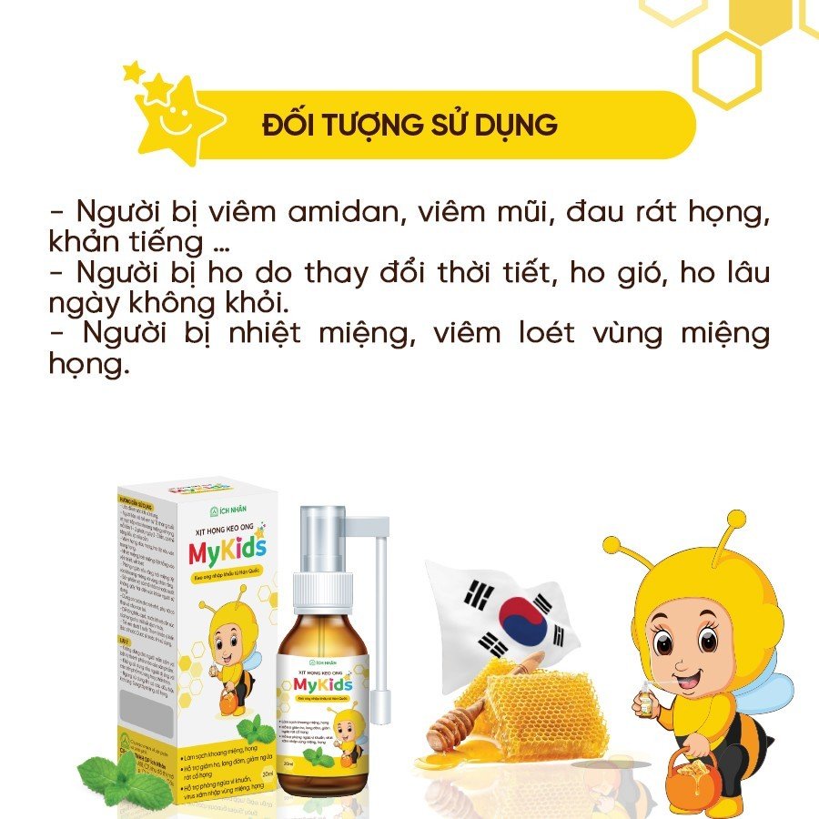 Xịt Họng Keo Ong MyKids - Hỗ trợ giảm các triệu chứng ngứa rát cổ họng, ho do viêm họng, ho gió, ho khan, ho có đờm 20ml
