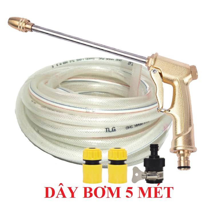 Bộ dây vòi xịt nước rửa xe, tưới cây . tăng áp 3 lần,loại 3m,5m 206701-3 đầu đồng,cút nối nhựa đen+ tặng đai