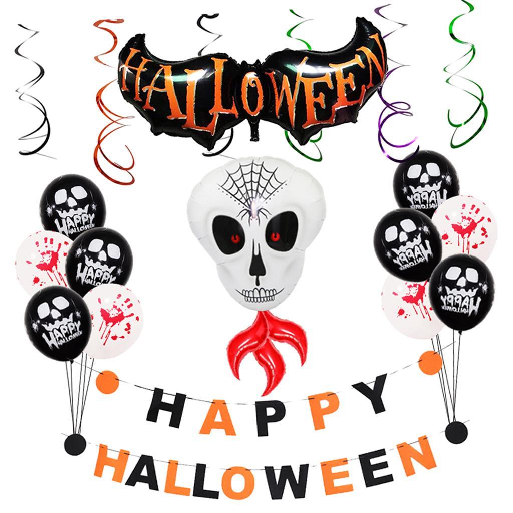 Happy Halloween Party Supplies Kit Ghost Foil Balloons Banner Garland & Latex