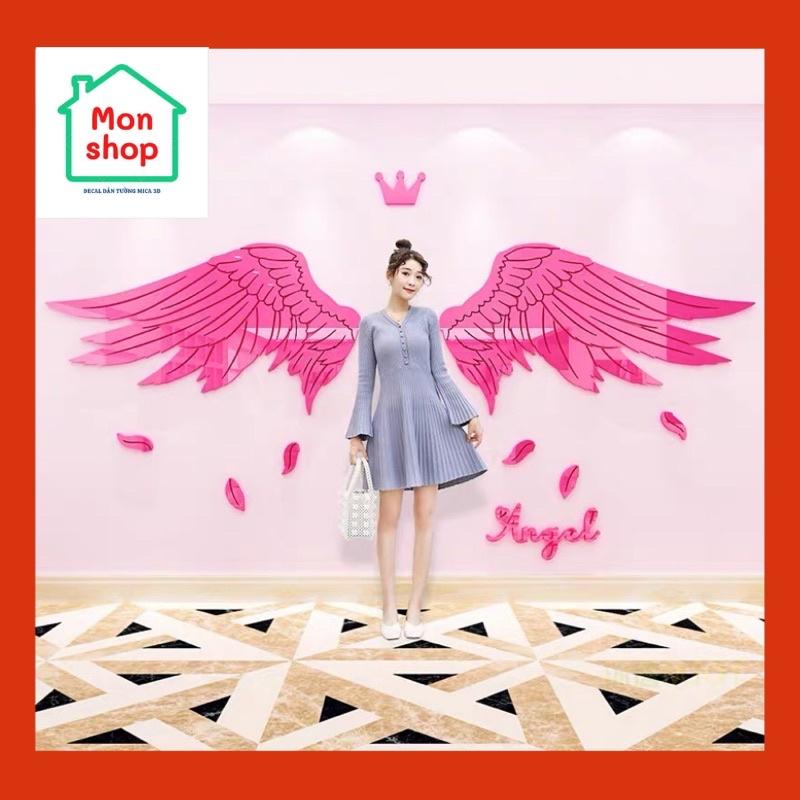 Tranh dán tường mica 3D hình cánh thiên thần nhiều màu, phù hợp decor quán ăn, selfi, trang trí phòng ngủ