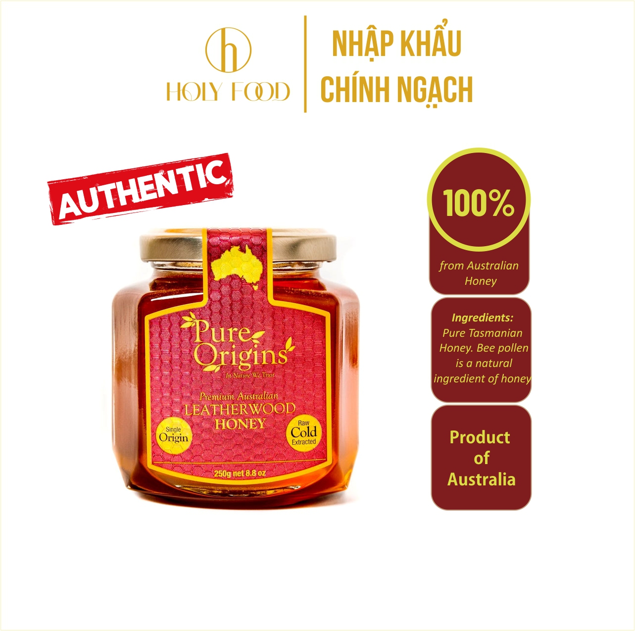 Mật ong hoa Leather Wood chính hãng Úc hiệu Pure Origins loại 250g