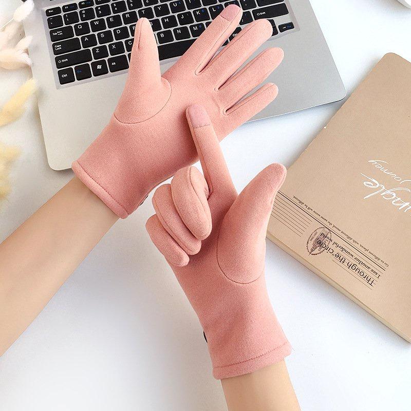 Găng tay nữ cảm ứng lót nỉ ấm áp họa tiết nơ nhỏ xinh