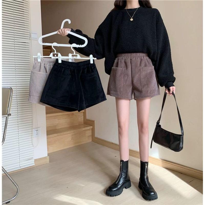 Quần short đùi dạ nữ 2 túi trước, cạp chun dày dặn