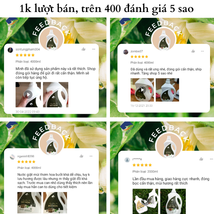 Nước Giặt Xả Hữu Cơ Bồ Hòn ECOCARE Tinh Dầu Hoa Bưởi 1L-2L-4L, Diệt Vi Khuẩn, Dịu Nhẹ Với Mọi Làn Da, Hương Thơm Mát