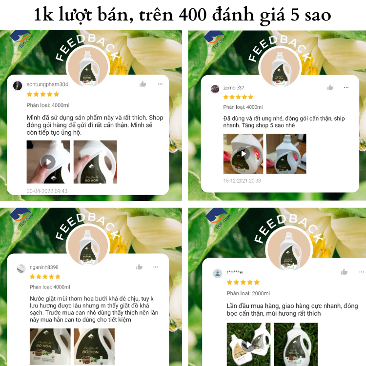 Nước giặt xả hữu cơ Bồ Hòn tinh dầu Hoa Bưởi chai 2000ml