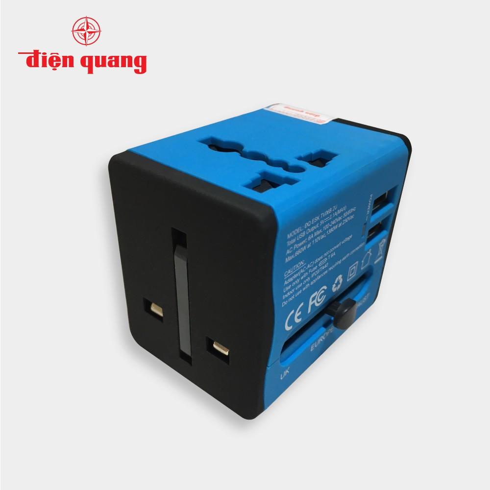 Hình ảnh Ổ cắm du lịch Điện Quang ĐQ ESK TV06B 2U (màu xanh dương - 2 cổng USB)