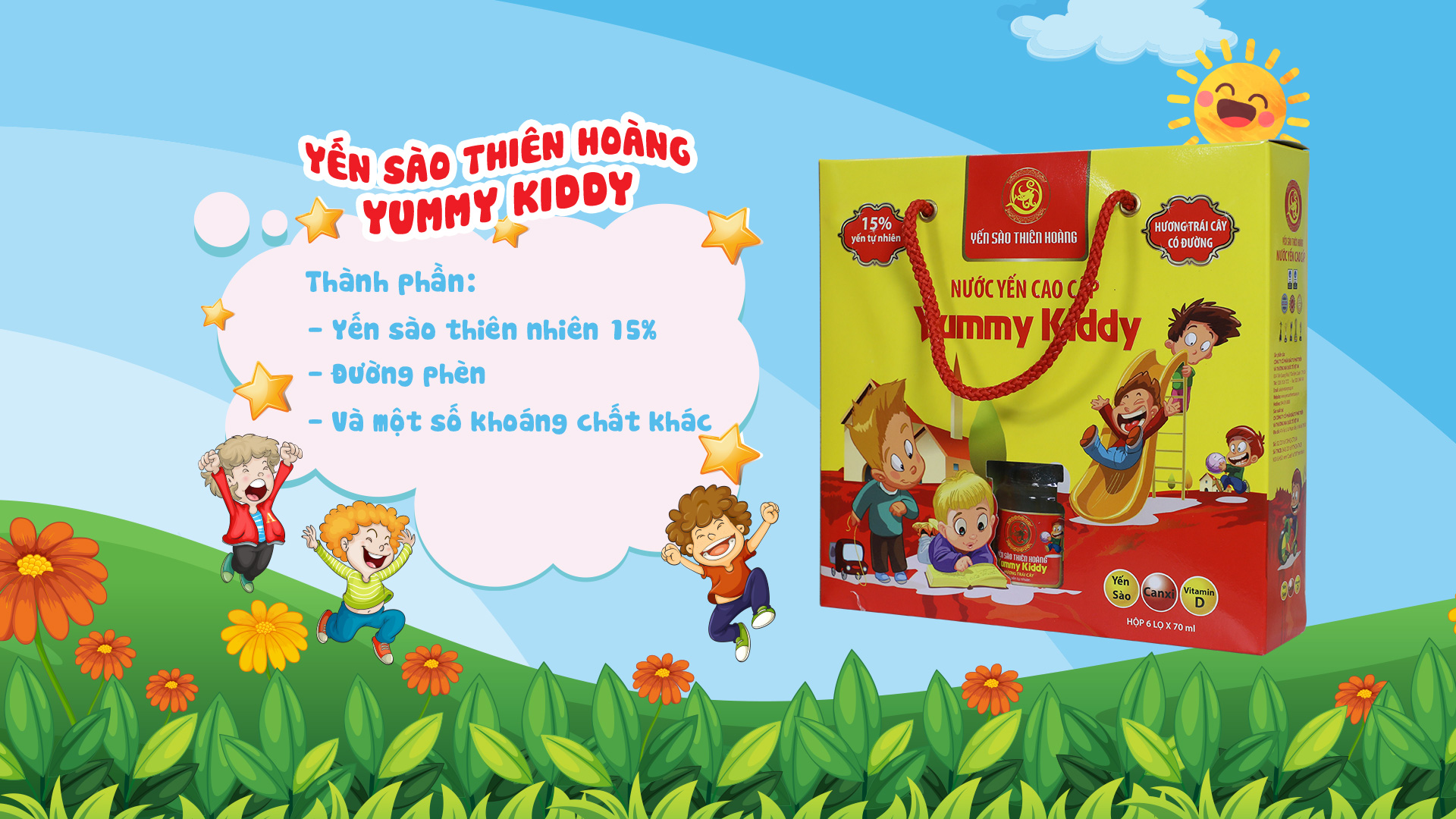 [ Combo 5 Hộp ] Yến Yummy Kiddy Hương Trái Cây Thiên Hoàng (6 Lọ/Hộp) - Tặng 2 Khăn Đa Năng Hàn Quốc