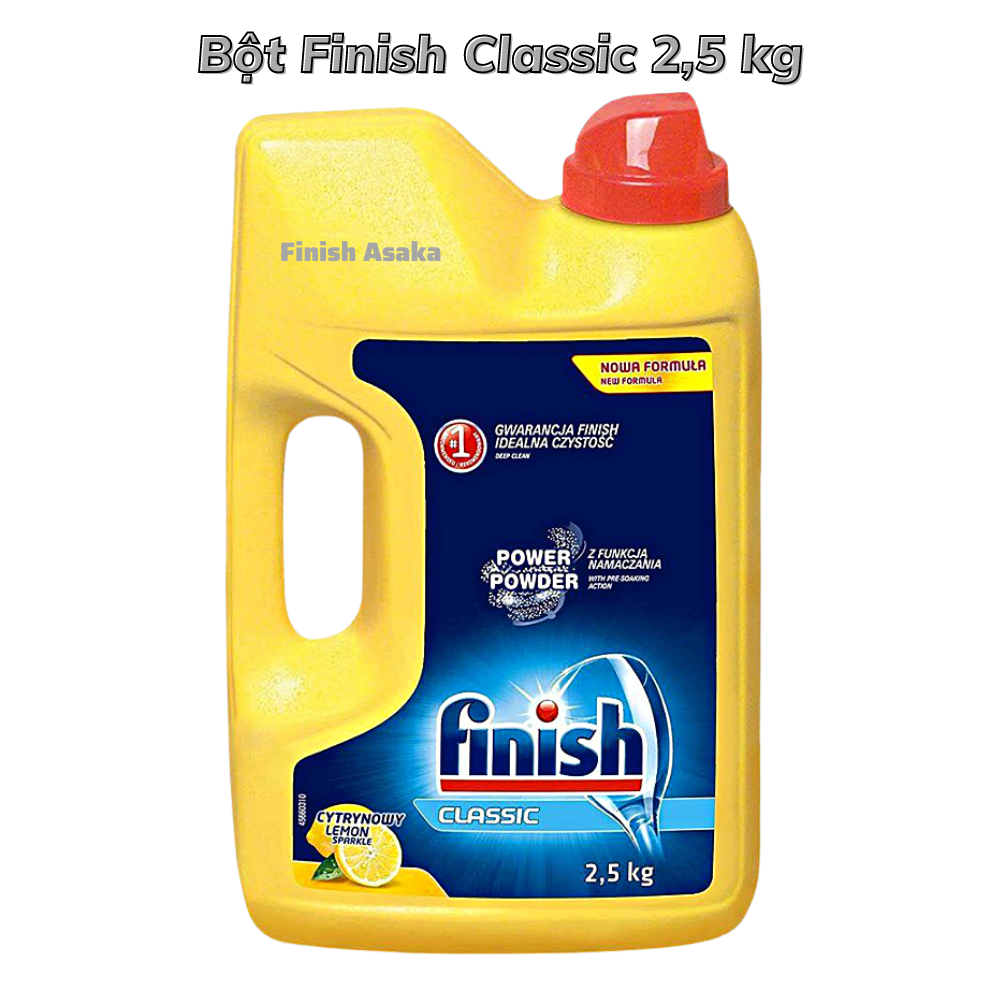 Combo rửa bát Finish: Bột Classic can 2,5kg, Nước làm bóng chai 400ml, Muối hộp 1,5kg - Chính Hãng.