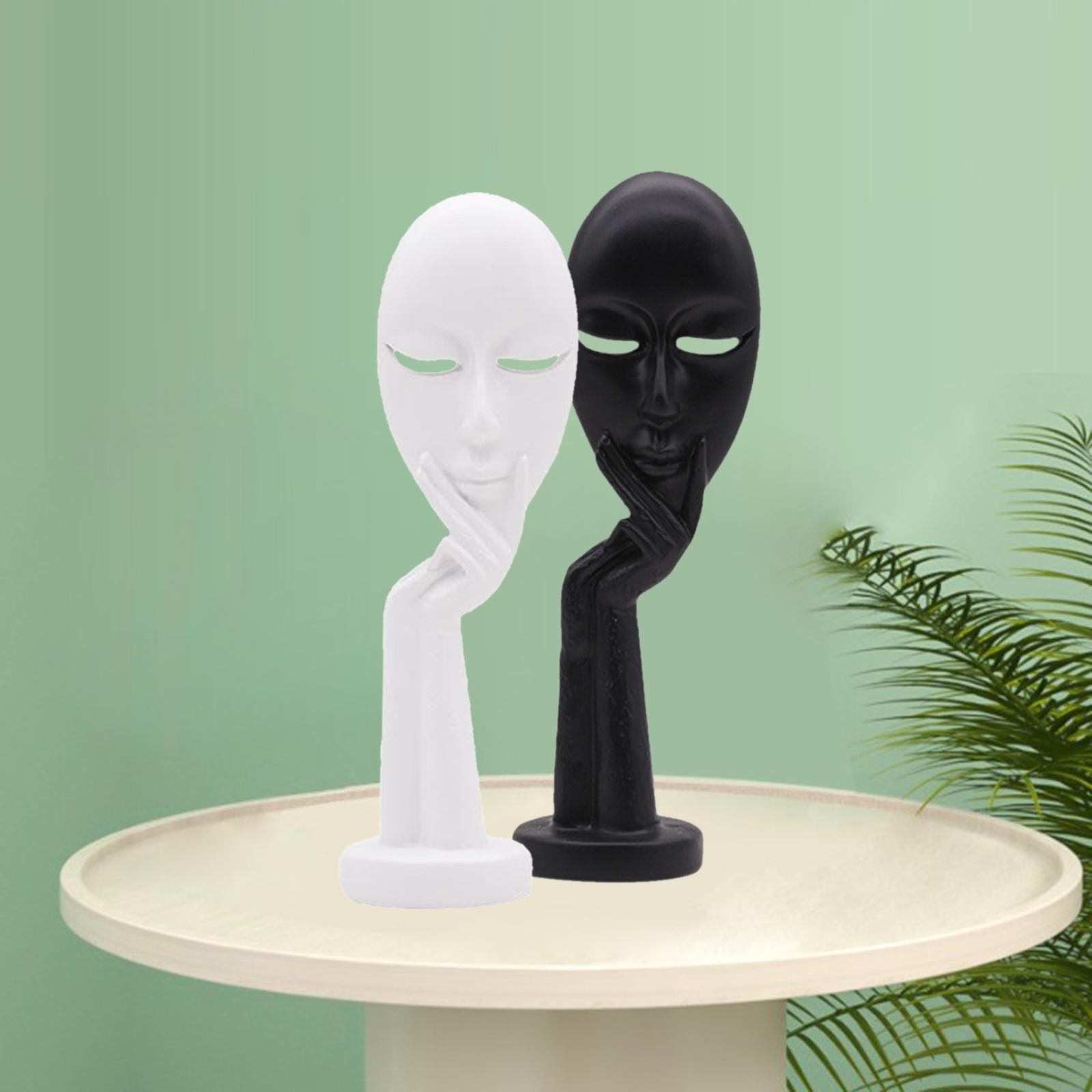 2pcs Modern Art Abstract Thinker Face Sculpture Statue Figurine Head Ornament