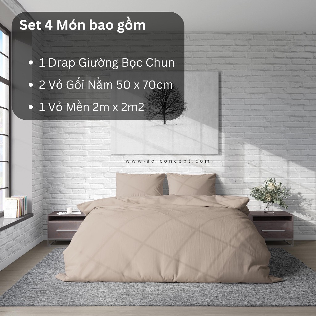 Bộ Chăn Ga Gối 4 Món Lụa Tencel Size 1m8 x 2m Trơn Nhiều Màu À Ơi Concept cao cấp Hàn Quốc