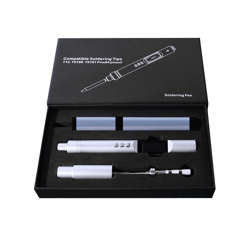 PTS200 65W PD3.0 Intelligent Soldering Iron CNC Metal Housing 0.96inch OLED Display Open Source Programing 50-450℃ Temperature Controllable Soldering Station Compatible with T12 T-S Series Soldering Tips