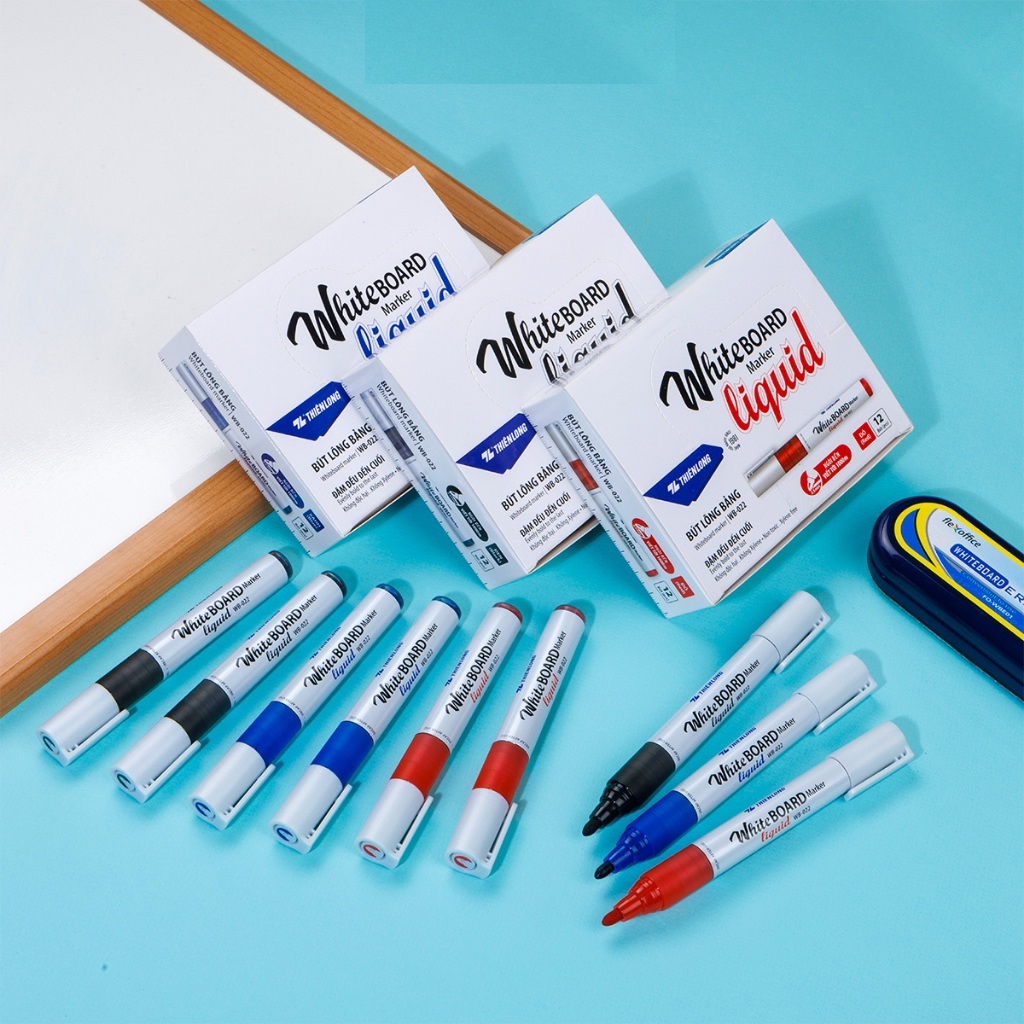 Hộp 12 Bút lông bảng Thiên Long WB-022 - Whiteboard Marker Liquid - đầu 2.5 mm, chống lăn, dễ xóa