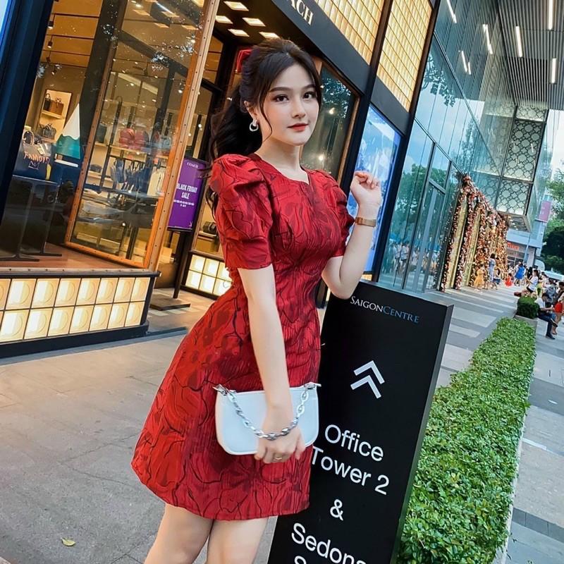 ĐẦM THIẾT KẾ DỰ TIỆC GẤM TAY PHỒNG CÔ TRÒN CỔ ĐIỂN SANG TRỌNG