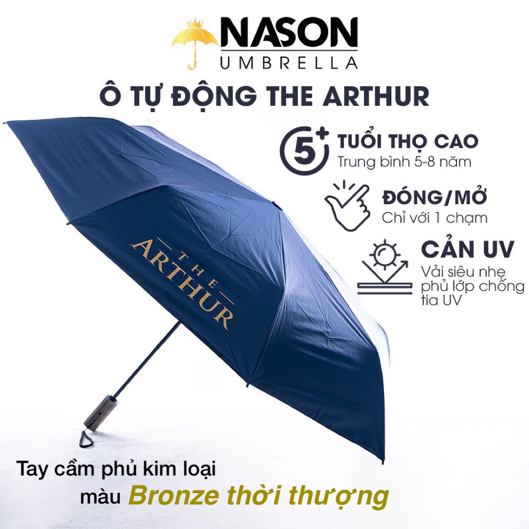 Ô dù tự đông thông minh Nason Umbrella The Arthur tự động đóng mở 2 chiều, tay cầm phủ kim loại cao cấp màu Bronzo