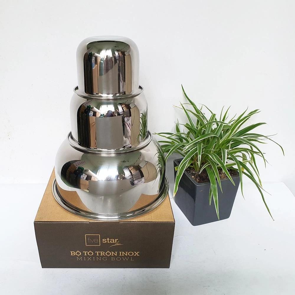 Bộ tô trộn Inox 304 FIVESTAR 3 món xuất Nhật FSTT001 ( 12cm x 16cm x 22cm ) , dùng được bếp từ , hồng ngoại , gas