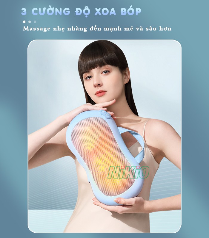 Gối Massage Hồng Ngoại, Mát Xa Cổ Vai Gáy Nikio NK-135DC - Xoa Bóp Chuyên Sâu, Hỗ Trợ Cải Thiện Đau Mỏi Nhanh, Pin Sạc Tiện Lợi