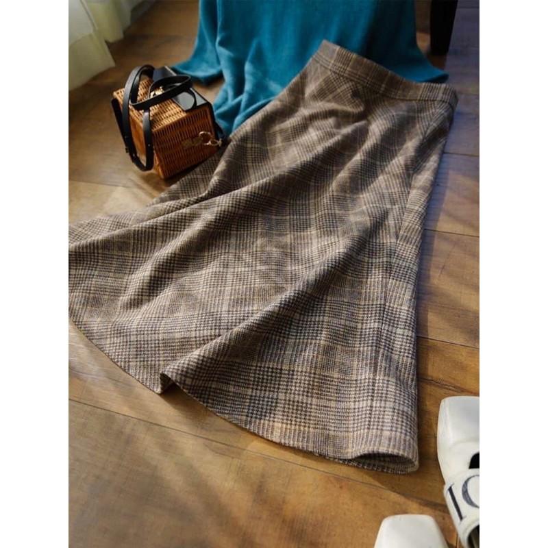 CHÂN VÁY DẠ KẺ DÁNG XOÈ HÀNG 2 LỚP