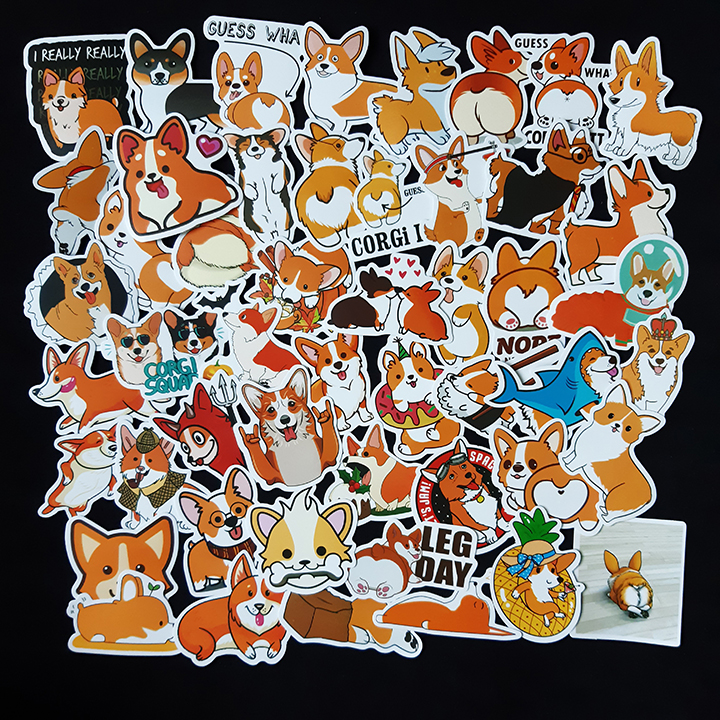 Bộ Sticker dán cao cấp chủ đề CHÚ CHÓ CORGI - Dùng dán Xe, dán mũ bảo hiểm, dán Laptop