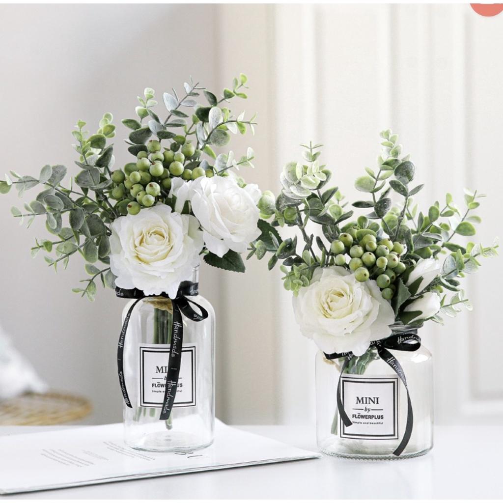 Hoa giả, bình hoa mẫu đơn mix hoa hồng tuyệt đẹp decor trang trí nhà cửa phong cách Bắc Âu BH-01