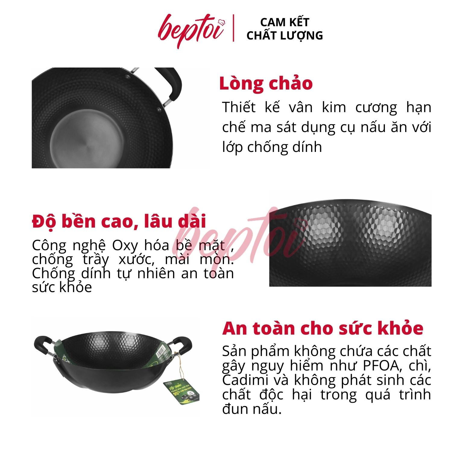 Chảo xào thép sâu lòng vân kim cương Green Cook GCW02 chống dính tự nhiên dùng được trên tất cả các loại bếp