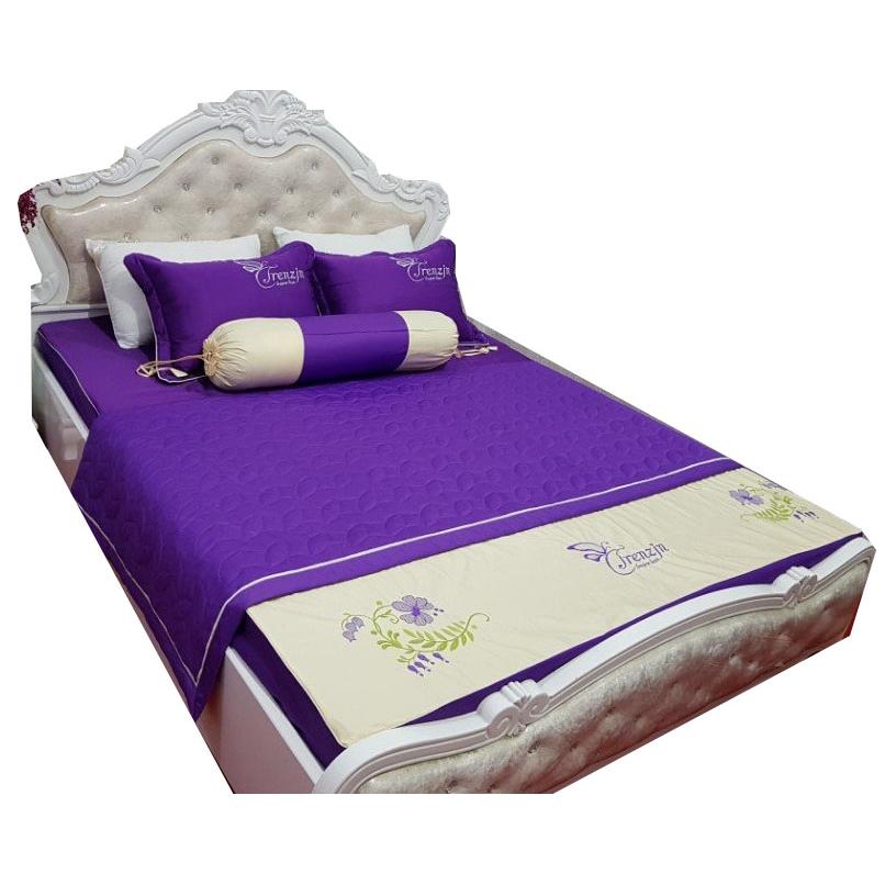 Set 5 món chăn hè ga chun satin 1 màu sang trọng - Tím