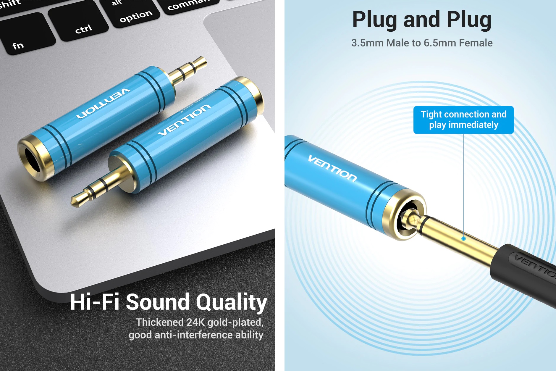 Đầu chuyển audio 3.5 male ra 6.5 Female Vention VABS04 - Hàng chính hãng