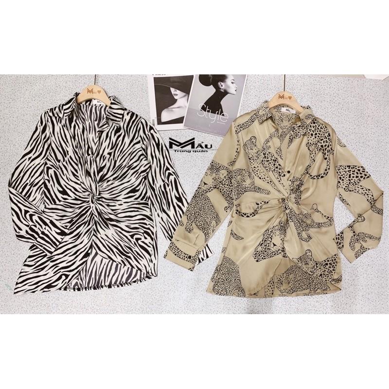 Áo sơmi lụa xoắn eo