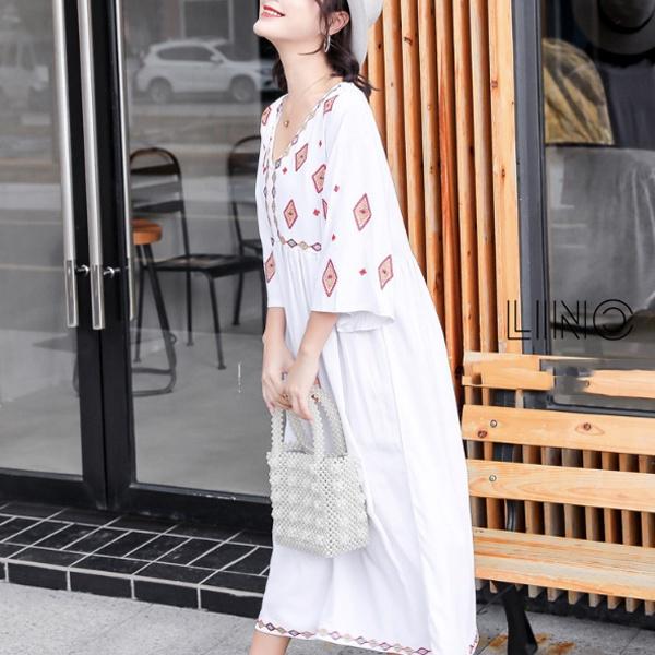 Váy bầu boho thổ cẩm dáng dài