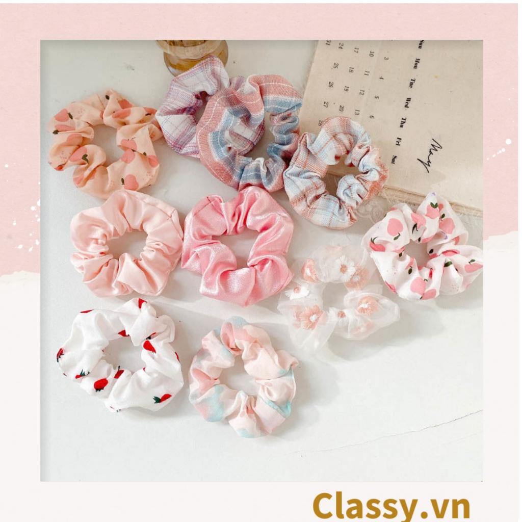 Scrunchies buộc tóc tông màu hồng ngọt ngào, nữ Classy tính thanh lịch PK1338