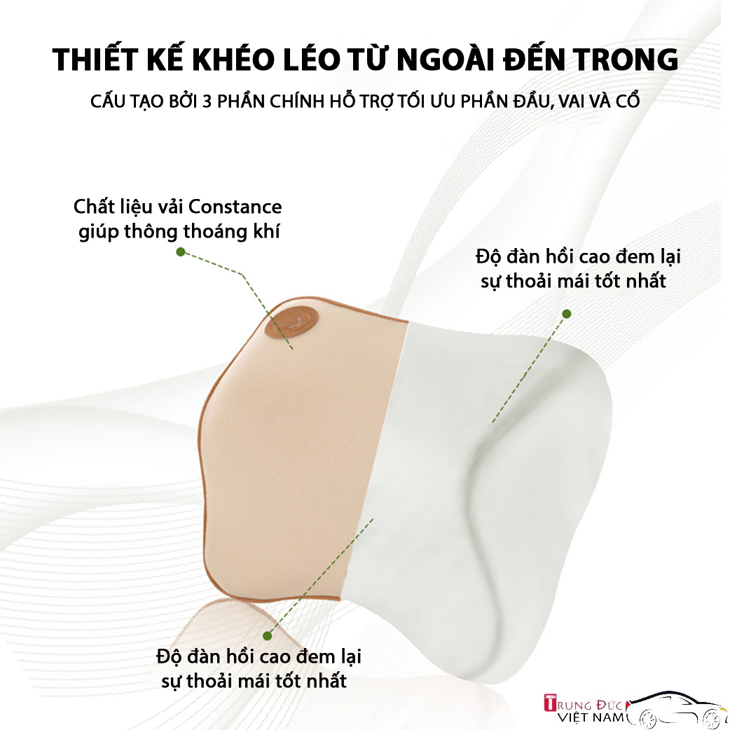 Bộ Gối Tựa Đầu + Tựa Lưng Ô tô TDVN chất liệu cao su non hoạt tính cao cấp ( Quà tặng túi thơm treo xe ) - Hàng Chính Hãng TDVN