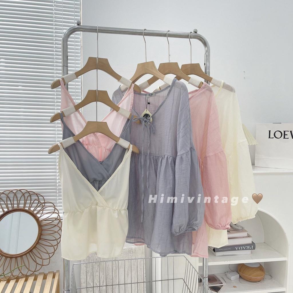 Áo voan tơ babydoll kèm áo 2 dây