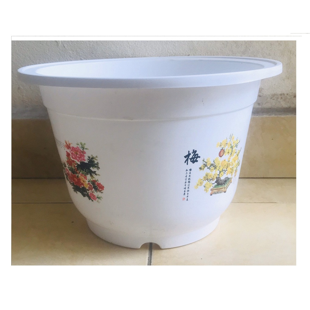 1 Châu Nhựa BỐN MÙA Hình Tròn Màu Trắng Kích Thước A330 VN