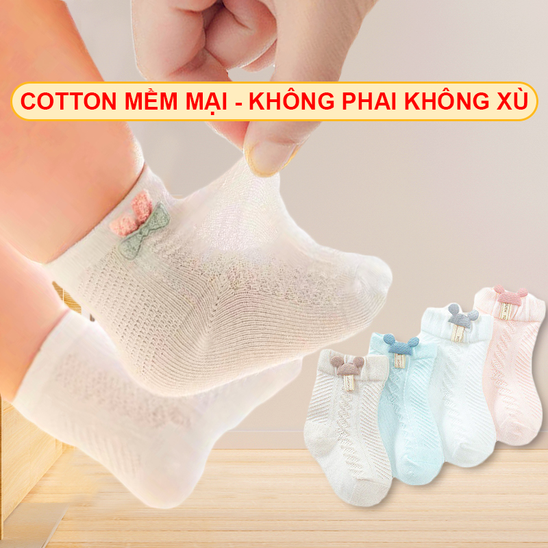 Tất lưới cho bé 0-3 tuổi xuất Hàn, Tất cho bé sơ sinh cao cấp họa tiết xinh xắn nhiều màu sắc – ST021