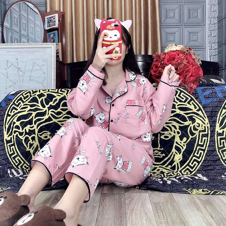 Bộ Pijama nữ mặc nhà, đồ ngủ, thiết kế nhiều hình đẹp dễ thương ( giao ngẫu nhiên )