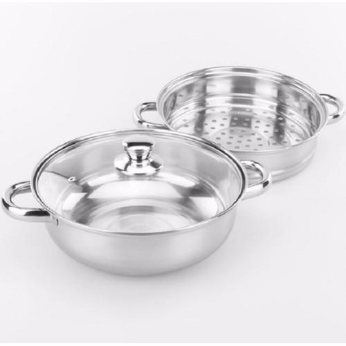 Bộ nồi hấp 2 tầng vung kính dùng được cho bếp từ